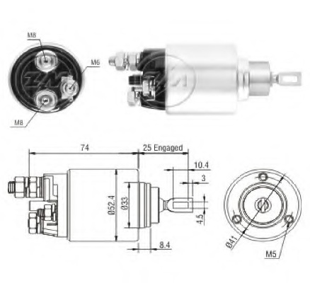 Zm ZM1381 - Втягивающее реле стартера для Bosch